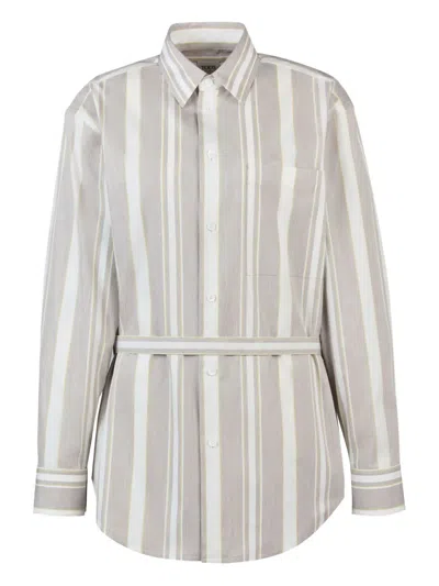 Tod's Striped Belted Shirt In Gray
