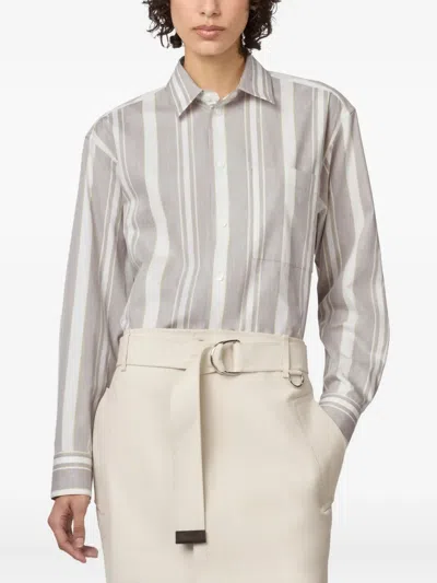 Tod's Striped Belted Shirt In Gray