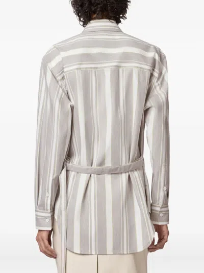 Tod's Striped Belted Shirt In Gray