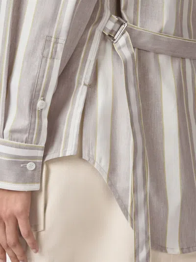 Tod's Striped Belted Shirt In Gray