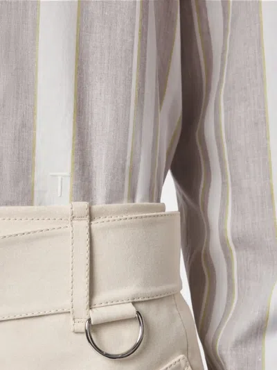 Tod's Striped Belted Shirt In Gray
