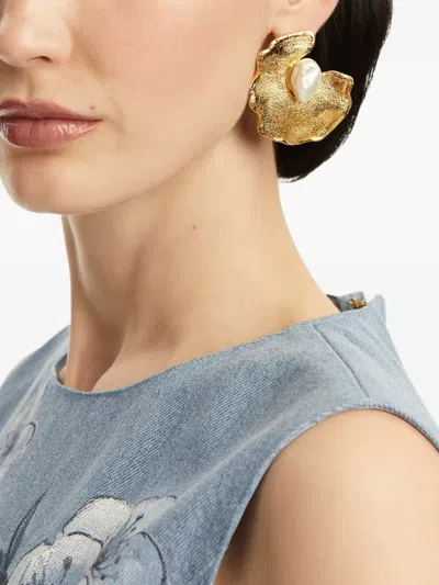 Oscar De La Renta Pearl-detailing Earrings In Gold