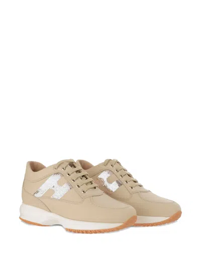 Hogan Sequin-embellished Low-top Trainers In Neutral