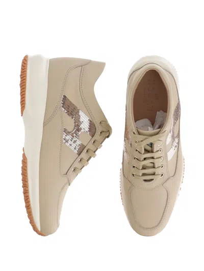 Hogan Sequin-embellished Low-top Trainers In Neutral