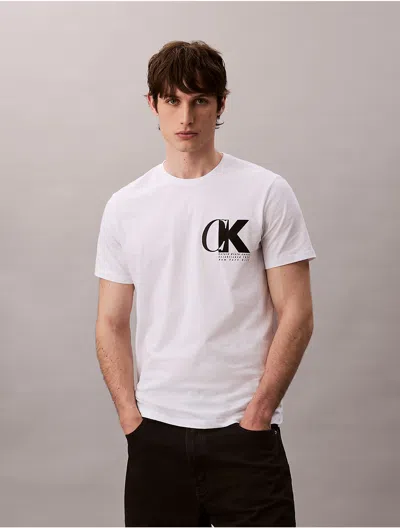 Calvin Klein Jeans Est.1978 Calvin Klein Men's Monogram Logo Macro Sport Graphic Classic T-shirt In White