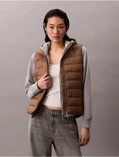 Calvin Klein Women's Nylon Puffer Vest In Brown