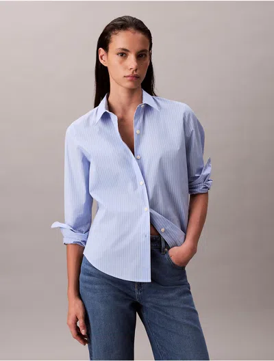 Calvin Klein Women's Cotton Poplin Stretch Relaxed Button-down Shirt