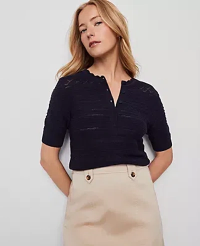 Ann Taylor Weekend Collection Scalloped Henley Sweater