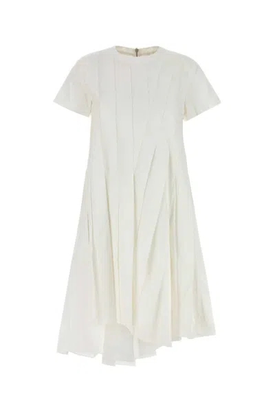 Sacai Poplin Dress With Asymmetric Hem And Pleated Design In White