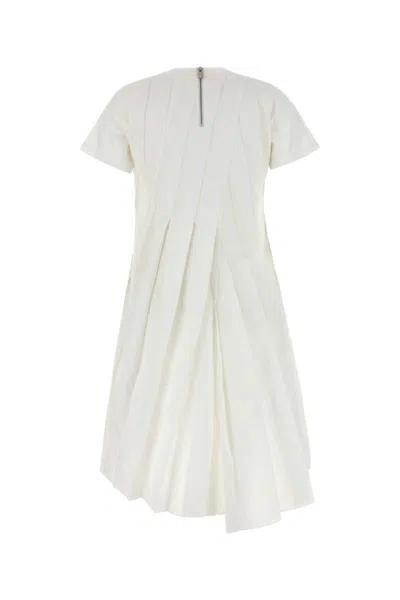 Sacai Poplin Dress With Asymmetric Hem And Pleated Design In White