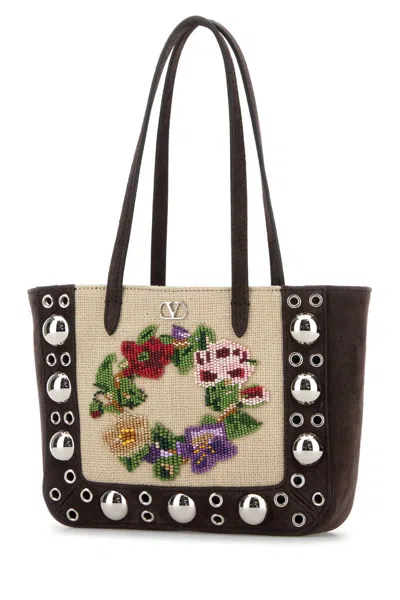 Valentino Borsa A Spalla Nellcôte In Pelle Scamosciata Marrone  Donna In Multi