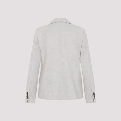 Brunello Cucinelli Double Breasted Wool And Cashmere Jacket In Neutral