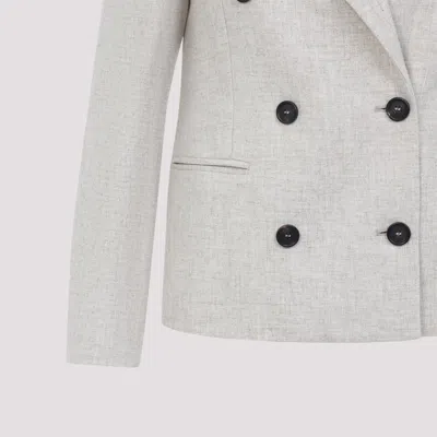 Brunello Cucinelli Double Breasted Wool And Cashmere Jacket In Neutral