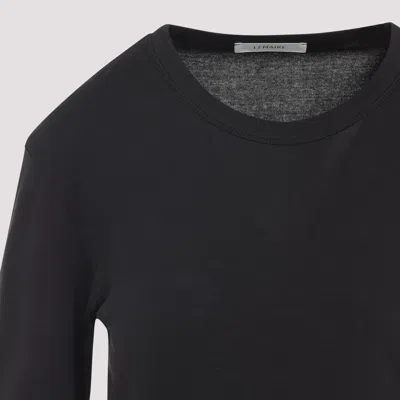 Lemaire Ribbed Crew Neck Long Sleeve Top In Black