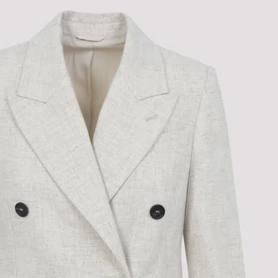 Brunello Cucinelli Double Breasted Wool And Cashmere Jacket In Neutral
