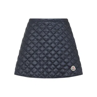 Moncler Navy Blue Diamond-quilted Mini Skirt In Blue