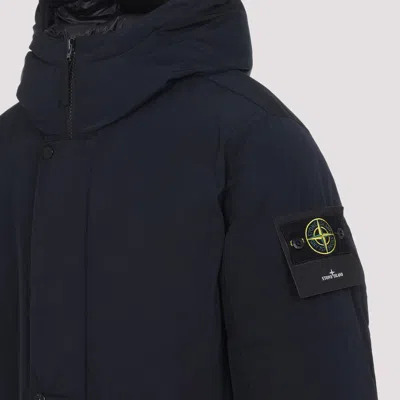 Stone Island Tech Fabric Hooded Parka In Blue