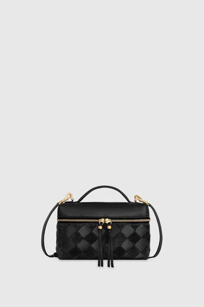 Rebecca Minkoff Frankie Small Woven Leather Train Case In Black