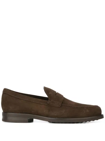 Tod's Leather Loafer Shoes In Brown