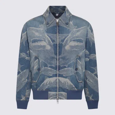 Burberry Light And Dark Blue Cotton Blend Denim Jacket In Blue