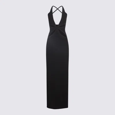 Monot Black Petal Cut Out Long Dress In Blue