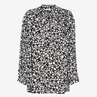 Marni Floral Ruffled Lightweight Long Sleeves Top In Black