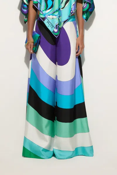 Pucci Iride Macro-print Silk Trousers In Verde Lilla