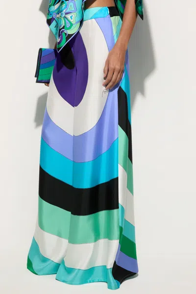 Pucci Iride Macro-print Silk Trousers In Verde Lilla