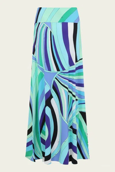 Pucci Iride-print Long Jersey Skirt In Verde Lilla In Multi