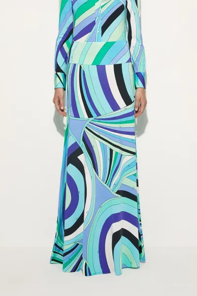 Pucci Iride-print Long Jersey Skirt In Verde Lilla In Multi