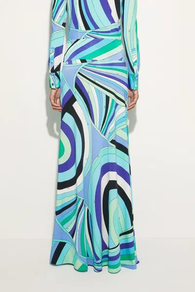 Pucci Iride-print Long Jersey Skirt In Verde Lilla In Multi