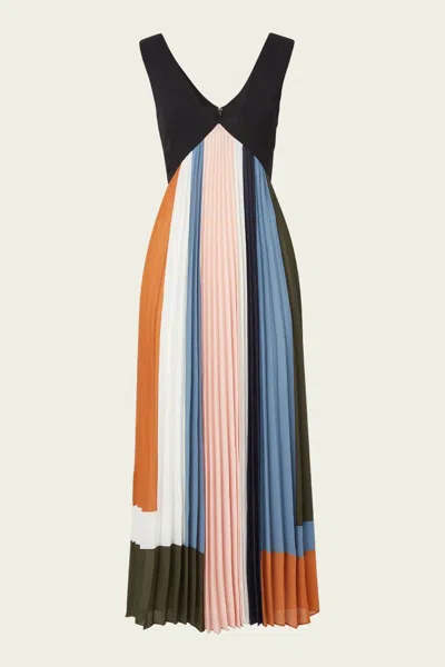 Veronica Beard Nelly Pleated Maxi Dress In Dove Multi