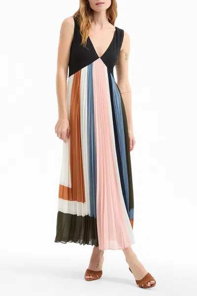 Veronica Beard Nelly Pleated Maxi Dress In Dove Multi