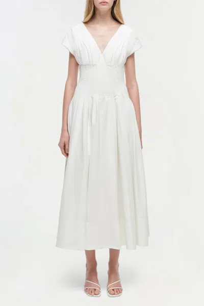 Simkhai Nina Pleated Cotton-blend Poplin Midi Dress In White