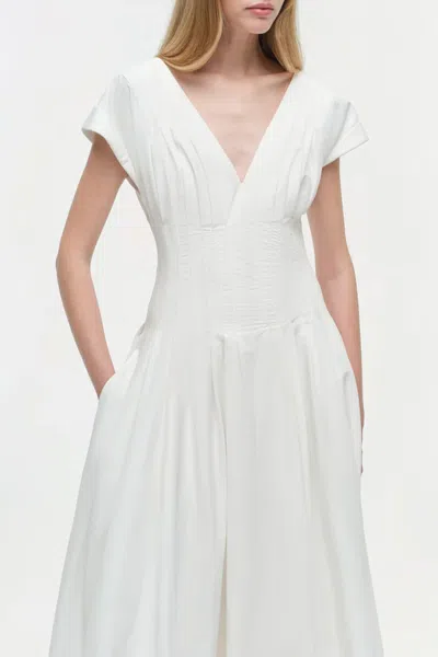 Simkhai Nina Pleated Cotton-blend Poplin Midi Dress In White