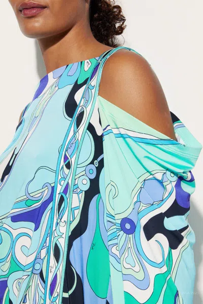 Pucci Orchidee-print Long-sleeve Jersey Dress In Verde Lilla In Blue