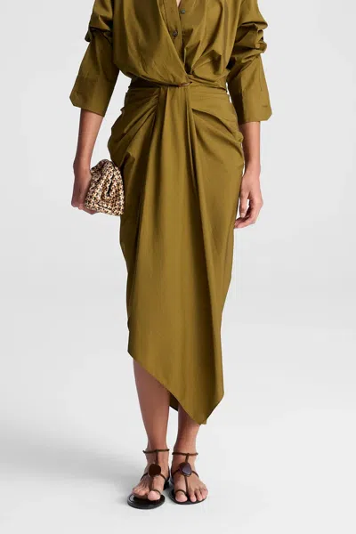 A.l.c Rhodes Draped Cotton Midi Skirt In Hazel