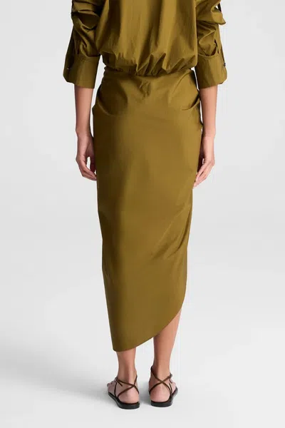 A.l.c Rhodes Draped Cotton Midi Skirt In Hazel
