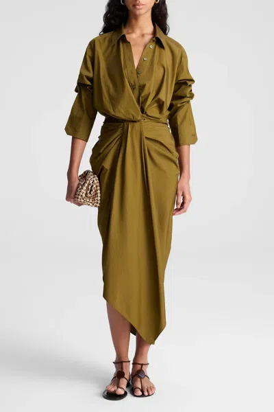 A.l.c Rhodes Draped Cotton Midi Skirt In Hazel