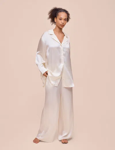 Papinelle Audrey Mulberry Silk Wide Leg Pant In White