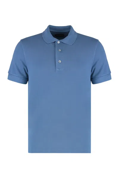 Tom Ford Lyocell Piquet Polo Shirt In Blue