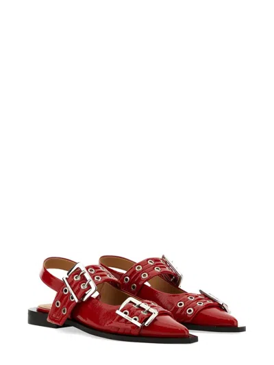Ganni Feminine Buckle Patent Slingback Sandals In Red