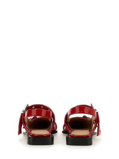 Ganni Feminine Buckle Patent Slingback Sandals In Red