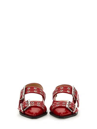 Ganni Feminine Buckle Patent Slingback Sandals In Red