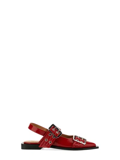 Ganni Feminine Buckle Patent Slingback Sandals In Red