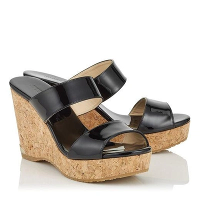 Shop Jimmy Choo Parker 100 Black Patent Cork Wedges