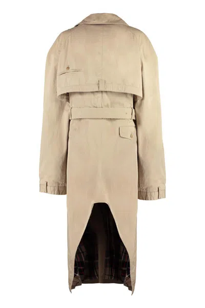 Balenciaga Cotton Trench Coat With Coordinated Waist Belt In Nude