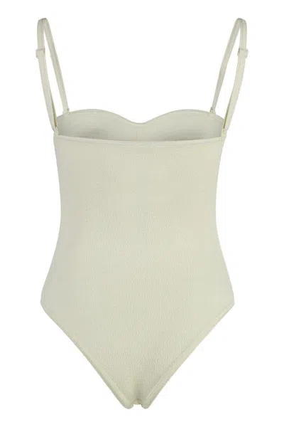 Bottega Veneta Textured Fabric Sweetheart Neckline Bodysuit In Neutral