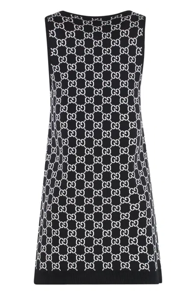 Gucci Women Embroidered Stretch Wool Blend Mini Dress In Multi