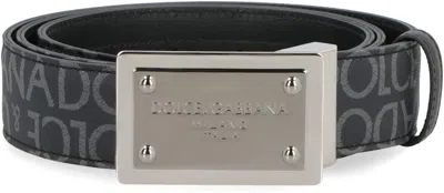 Dolce & Gabbana Logo Reversible Belt In Gray